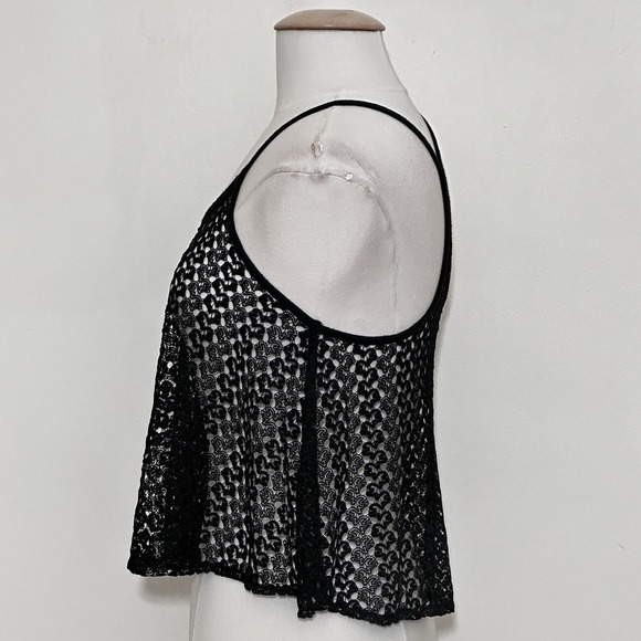 Vintage Y2K Womens Top L Black Sheer Lace A Line Crop Racer Back Tank Whimsigoth - Picture 6 of 11